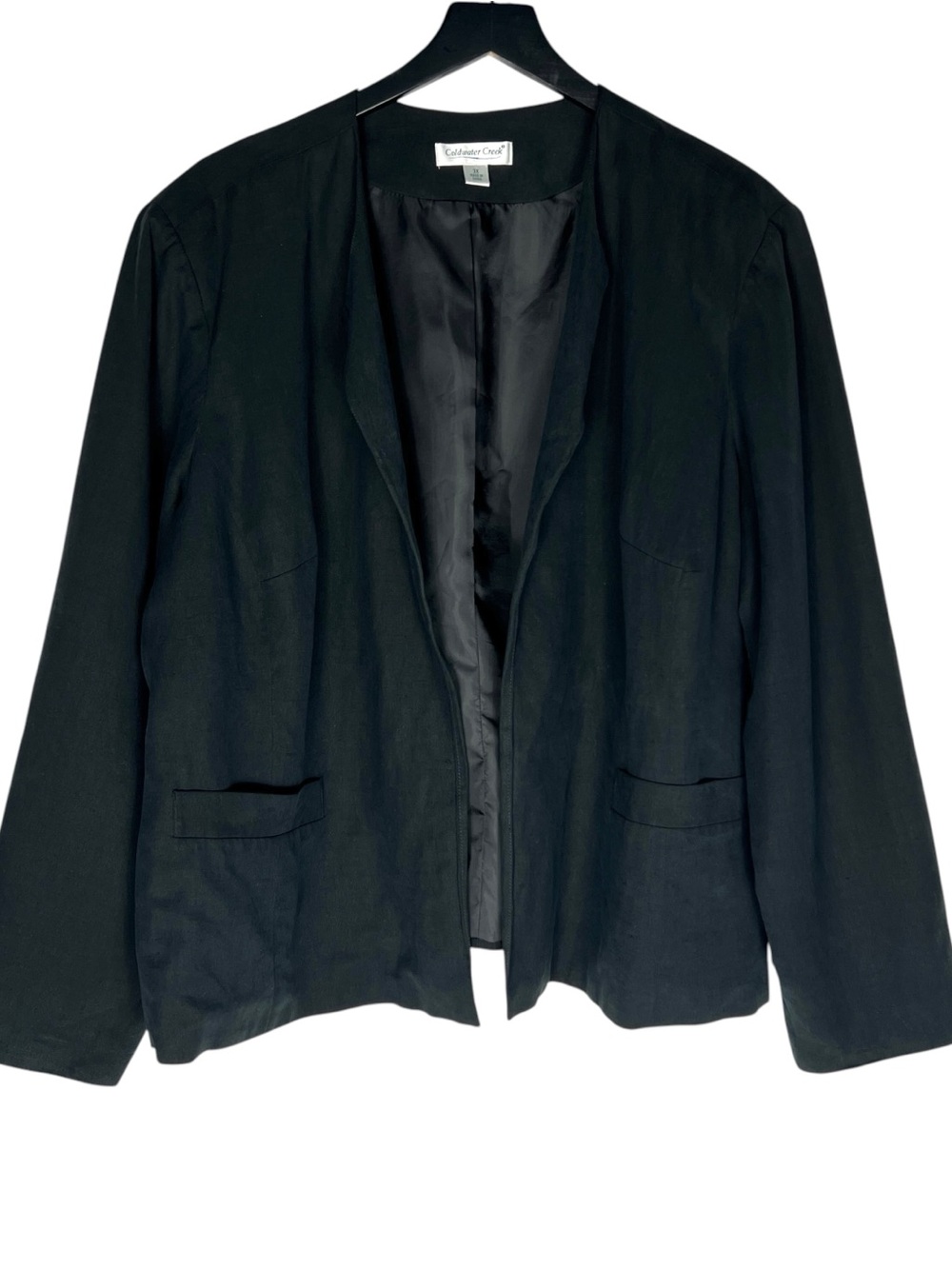 Coldwater Creek Open Silk and Linen Blend Blazer Jacket in Black Size 3X
